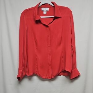 VINTAGE Saville for Nordstrom Red 100% Silk Button-Down Blouse - Size 18
